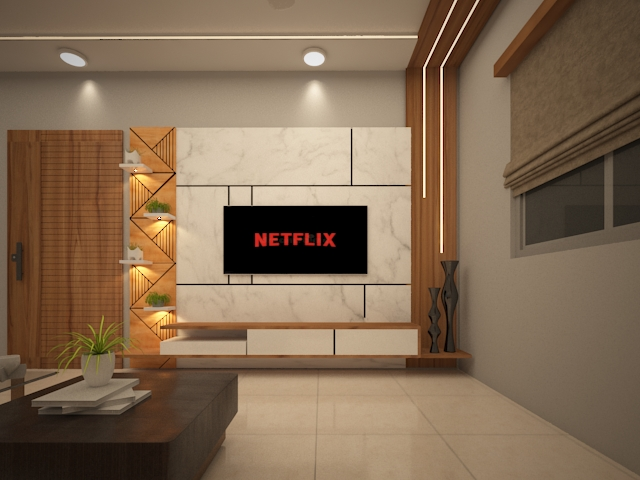 A living room with a flat screen TV that says Netflix on it