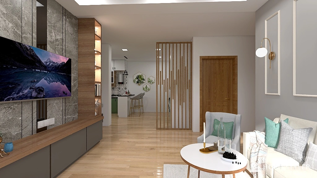 A living room filled with furniture and a flat screen TV